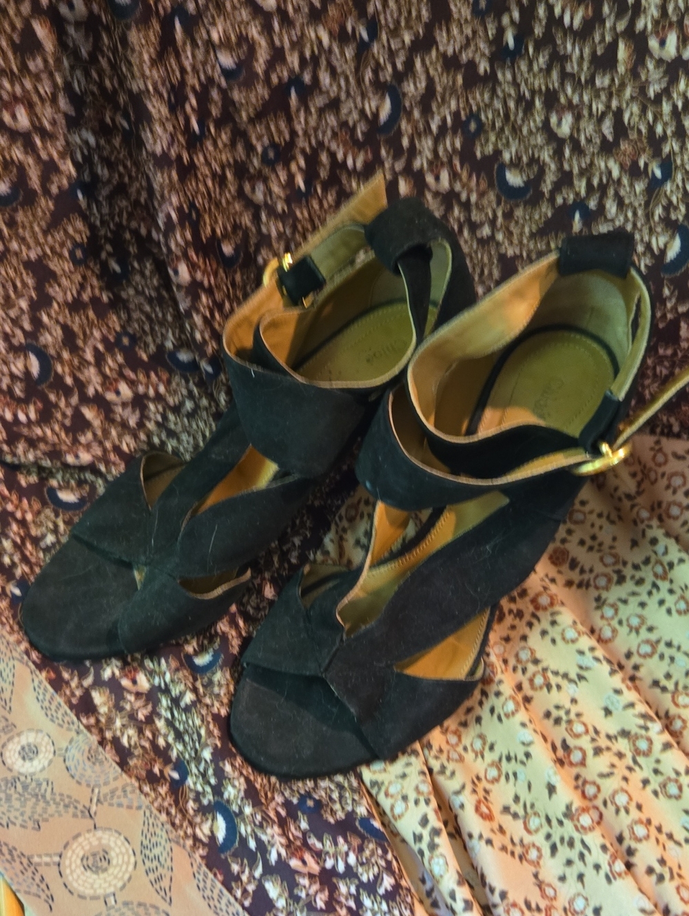 Chloe Strappy Black Suede Ankle‑Buckle Heels